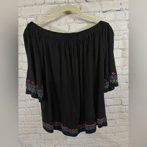 LOFT Black Embroidered Off the Shoulder Boho Festival Vacation Beach Top L